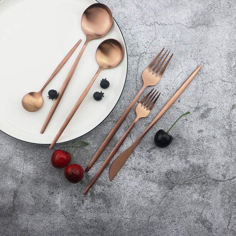 KEYOZA 5 Pieces Stainless Steel Cutlery Set Dessert Spoon Knife Tableware Portuguese Cutlery Set FiveRose Gold1Set5Pcs - Image 5