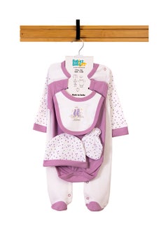 Babies Basic 5 Piece Unisex 100% Cotton Gift Set Include Bib, Romper, Mittens, Cap And Sleepsuit/Jumpsuit- Hello Autumn  - Image 1