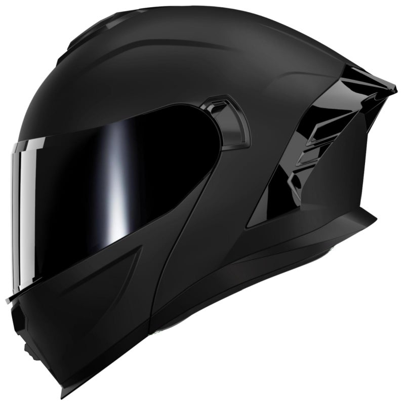 MXJ Gear Motorcycle Helmet,Motorcycle Dual Visor Flip up Modular Full Face Helmet JR-815,DOT Approved Motorbike Helmet with Black Visor for Adults Men Women(L,Matte Black ) - Image 1
