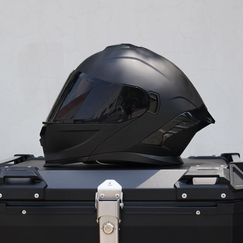MXJ Gear Motorcycle Helmet,Motorcycle Dual Visor Flip up Modular Full Face Helmet JR-815,DOT Approved Motorbike Helmet with Black Visor for Adults Men Women(L,Matte Black ) - Image 3