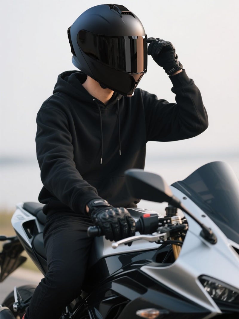 MXJ Gear Motorcycle Helmet,Motorcycle Dual Visor Flip up Modular Full Face Helmet JR-815,DOT Approved Motorbike Helmet with Black Visor for Adults Men Women(L,Matte Black ) - Image 4