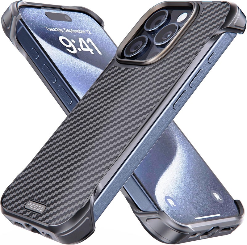 ريبل علبة لهاتف iPhone 15 Pro [سلسلة Flex] جوانب مكشوفة للراحة، ألياف الأراميد، متوافقة بقوة مع MagSafe، زوايا مقاومة للصدمات، عدسة معدنية، تصميم حماية بدون إطار، هاتف 6.1 بوصة 2023 (Flex) - Image 1