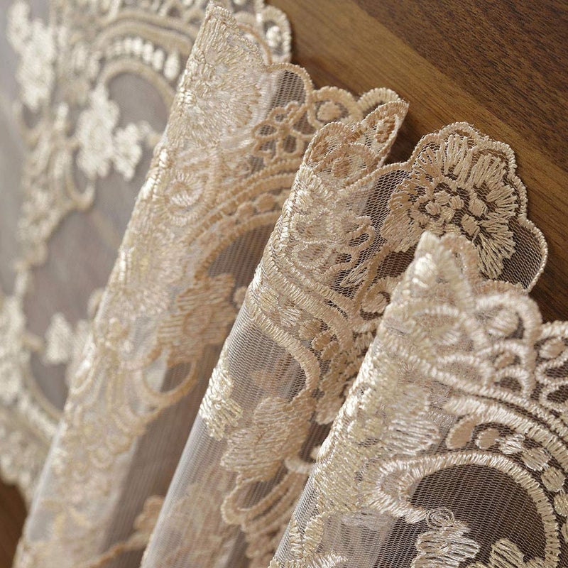 ARTABLE Lace Table Runner Dresser Scarf Macrame Embroidered Table Runners with Exquisite Flower Vintage Shabby Chic for Wedding Holiday Dinning (Champagne, 10 x 36 Inch) - Image 4