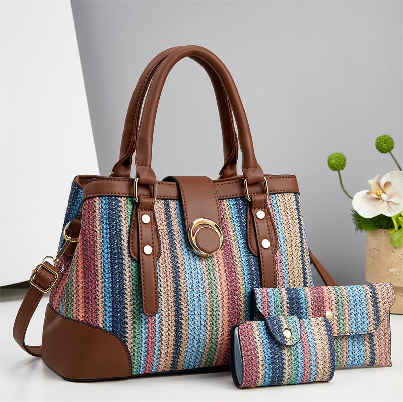 2025 New Hot-Selling Women''s Handbag Set, High-End Light Luxury Large-Capacity Tote Bag Three-Piece Set, Ethnic Style Shoulder Bag - Image 2