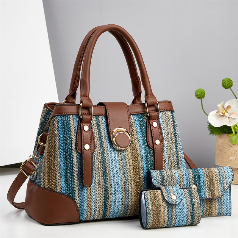2025 New Hot-Selling Women''s Handbag Set, High-End Light Luxury Large-Capacity Tote Bag Three-Piece Set, Ethnic Style Shoulder Bag - Image 4