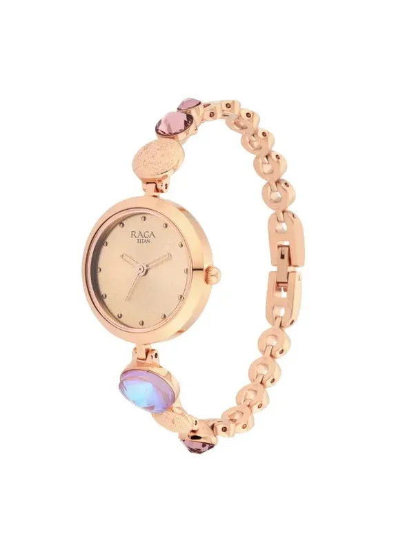 تيتان Titan Raga Moments Of Joy Quartz Analog Women Watch Mother of Pearl Dial With Rose Gold Colour Metal Strap