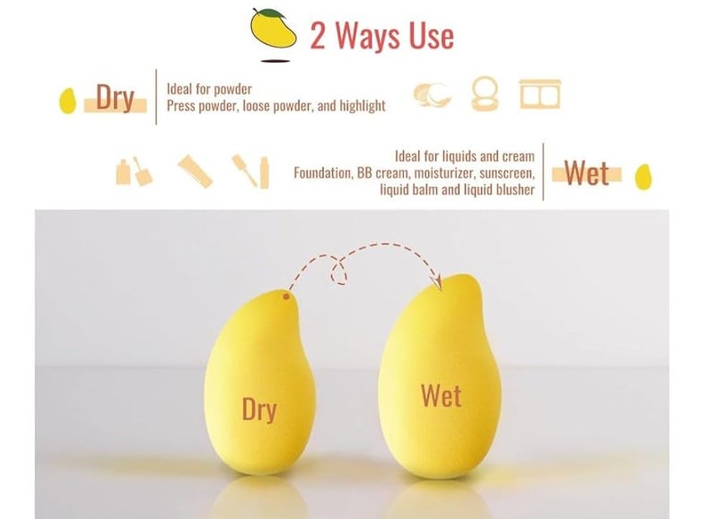 Make Up Sponge flawless finish, 1 Piece Beauty Blender Sponge, Make Up Sponge, Wet and Dry, for Cream, Liquid Foundation, Liquids and Powder -MANGO - Image 3