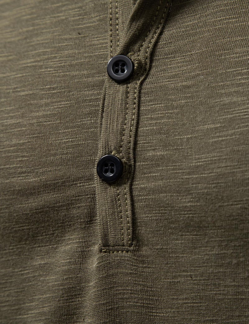 PARKLEES Men's Casual Stretchy Long Sleeve Henley T-Shirt Front Placket Muscle Workout Athletic 4 Buttons Tee Tops Army Green Small - Image 5