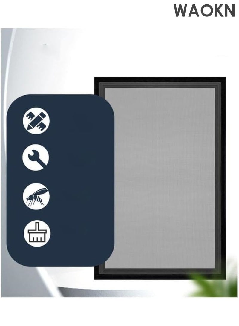 دبليو أيه أو كي أن شبكة شاشة بسيطة مجموعة شاشة بديلة لشبكة البعوض سهلة التركيب مجانية قطع شبكة طاردة للحشرات فيلكرو فقط تلتصق بنسج شبكة حشرات الباب DIY إصلاح شبكة الحشرات شبكة البعوض تغيير الشاشة شاشة عالمية تهوية ستارة نافذة طارد البعوض العالمي - أسود | 150*130 سم - Image 1