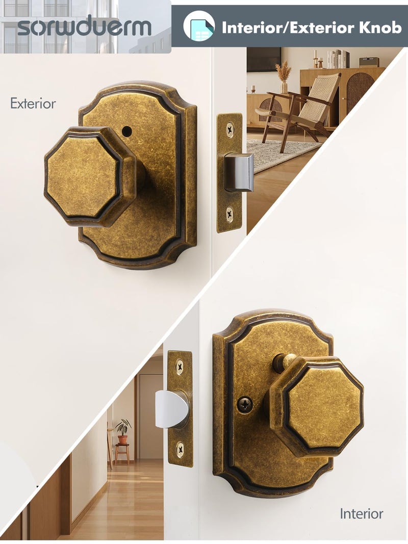 SORWDUERM 2 Pack Antique Brass Door Knobs Interior Privacy Door Knob with Lock for Bedroom and Bathroom,Zinc Alloy - Image 5