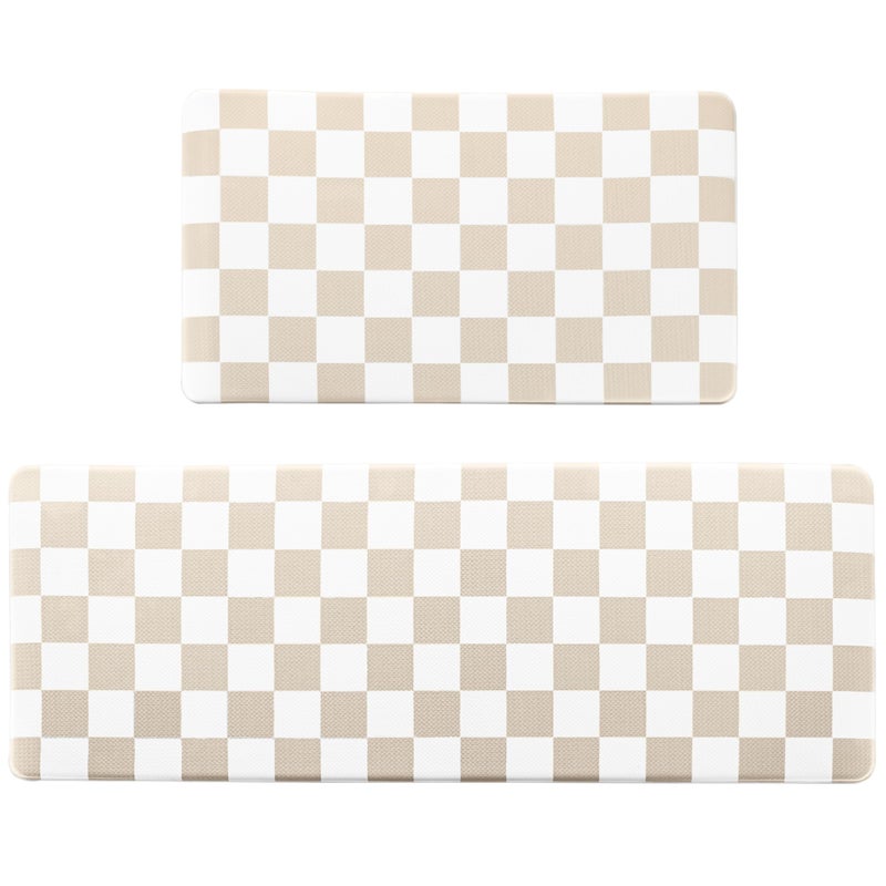 VivaNest Cream Checkered Grid Checkerboard Kitchen Rug Sets [2 PCs], Anti-Fatigue, Waterproof Non-Slip Kitchen Mats Heavy Duty Ergonomic Comfort Foam Rug for Floor, Home, Laundry,17"x29"+17"x47" - Image 4