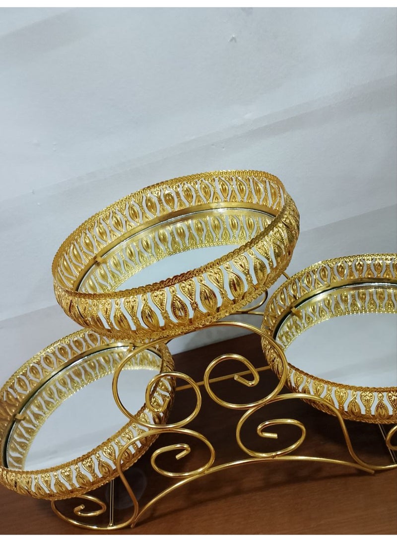 Large triple-tiered tray, 55 cm wide and 30 cm high. Tray diameter: 20 cm. - Image 2