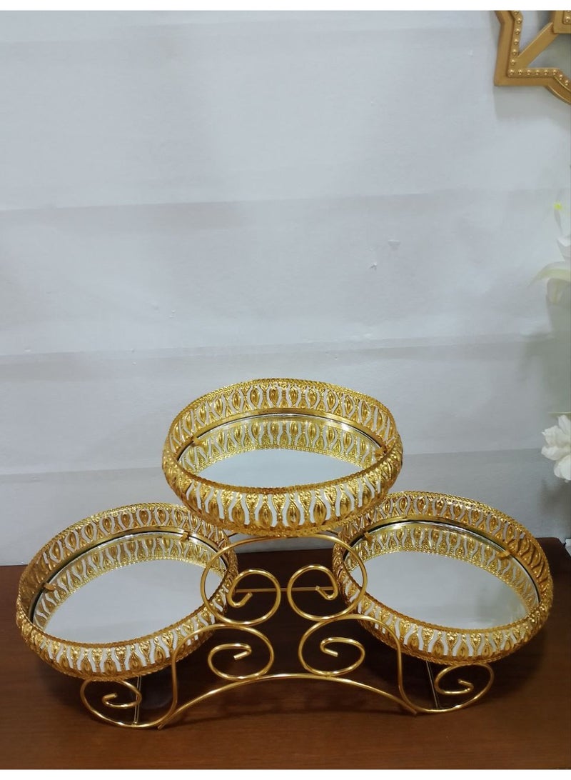 Large triple-tiered tray, 55 cm wide and 30 cm high. Tray diameter: 20 cm. - Image 1