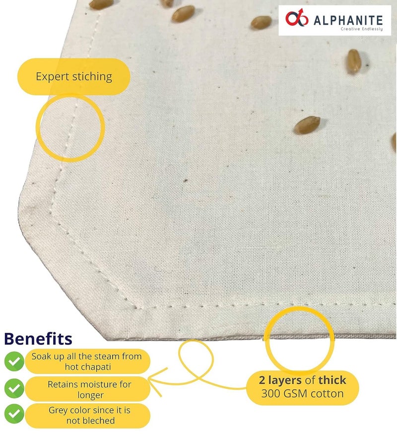 ALPHANITE ALPHANITE SET OF 4 Pure Cotton Hygienic Roti Clothes Wrap Double Layer with Flaps Chapati Cover for Freshness 100 Cotton Roti Chapati Cover Traditional Roti Rumals Flap Foldable 4 PCS  - Image 4