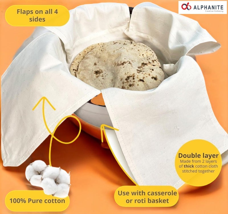ALPHANITE ALPHANITE SET OF 4 Pure Cotton Hygienic Roti Clothes Wrap Double Layer with Flaps Chapati Cover for Freshness 100 Cotton Roti Chapati Cover Traditional Roti Rumals Flap Foldable 4 PCS  - Image 5