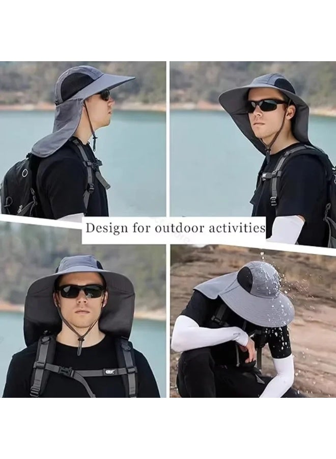 4PCS Men's Outdoor Fishing Bucket Hat with Wide Brim, UV Sun Protection & Neck Flap for Hiking Camping Travel - Image 3