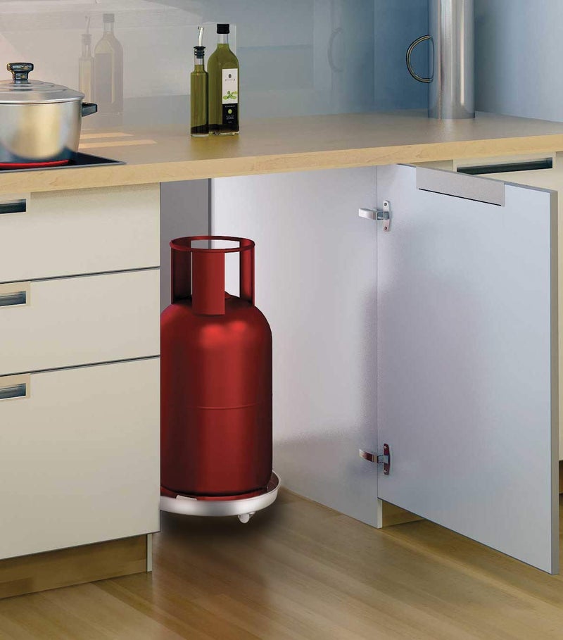 Komal Stainless Steel Gas Cylinder Trolley With Wheels | Gas Trolly | Lpg Cylinder Stand With Rubber Protection | Plastic Wheels. - Image 2