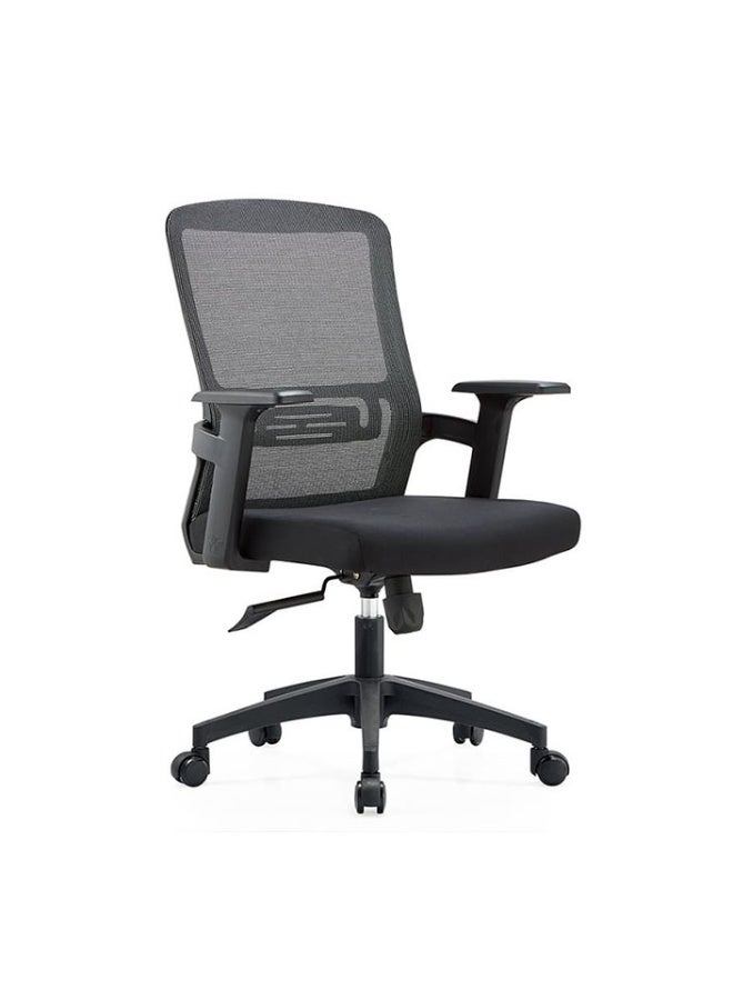 نافار فرنتشر كرسي مكتب أنيق متوسط ​​الظهر باللون الأسود من Ergo | قاعدة من النايلون وإطار خلفي من مادة PP باللون الأسود | إسفنج عالي الكثافة 40 | مسند ذراع ثابت من مادة PP. - Image 1