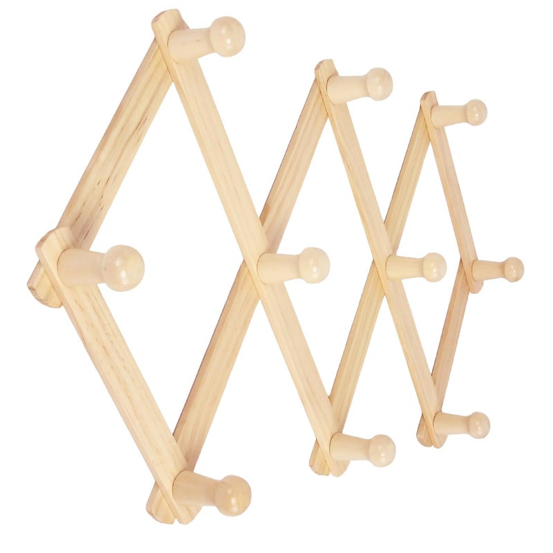 AMAPON Accordion Style Expandable Wall Wooden Coat Rack 10 Hooks (Pegs) Hang Hats Jackets Coffee Mug Purses Necklaces Towels Cap Leash Scarves Data Line Kitchenware - Image 1