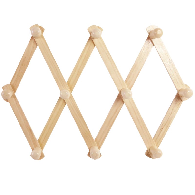 AMAPON Accordion Style Expandable Wall Wooden Coat Rack 10 Hooks (Pegs) Hang Hats Jackets Coffee Mug Purses Necklaces Towels Cap Leash Scarves Data Line Kitchenware - Image 2