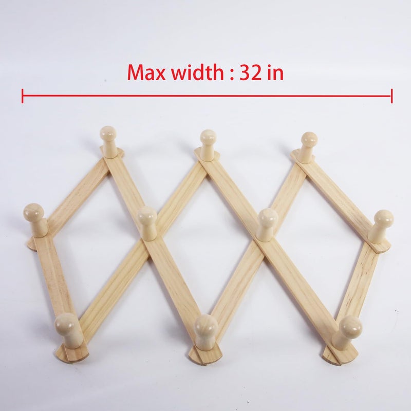 AMAPON Accordion Style Expandable Wall Wooden Coat Rack 10 Hooks (Pegs) Hang Hats Jackets Coffee Mug Purses Necklaces Towels Cap Leash Scarves Data Line Kitchenware - Image 4