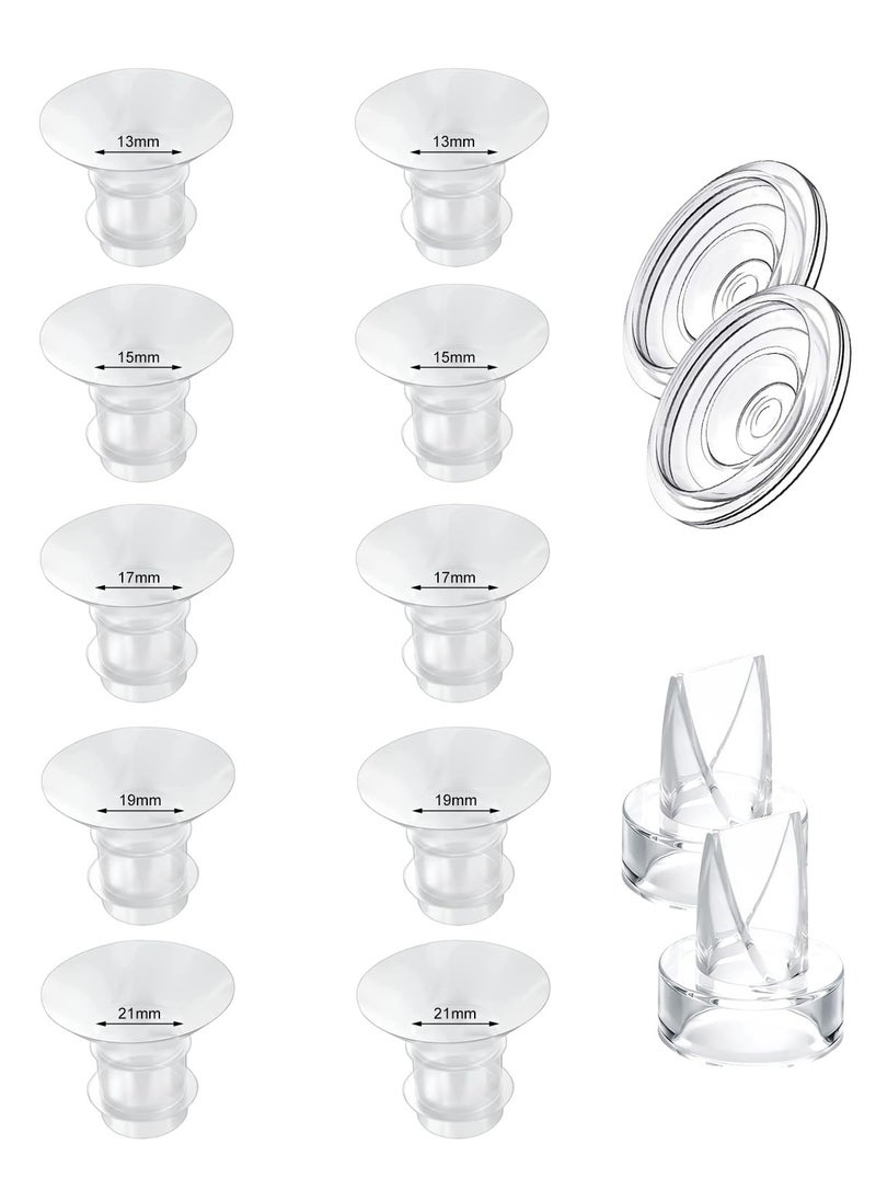 XiuWoo 10pcs Flange Inserts 13/15/17/19/21mm*2 2pcs Duckbill Valves 2pcs Silicone Diaphragm Compatible with Momcozy Wearable Breast Pump S12 Pro/S9 Pro/S12/S9, Reduce Nipple Tunnel Down to Correct Size  - Image 1