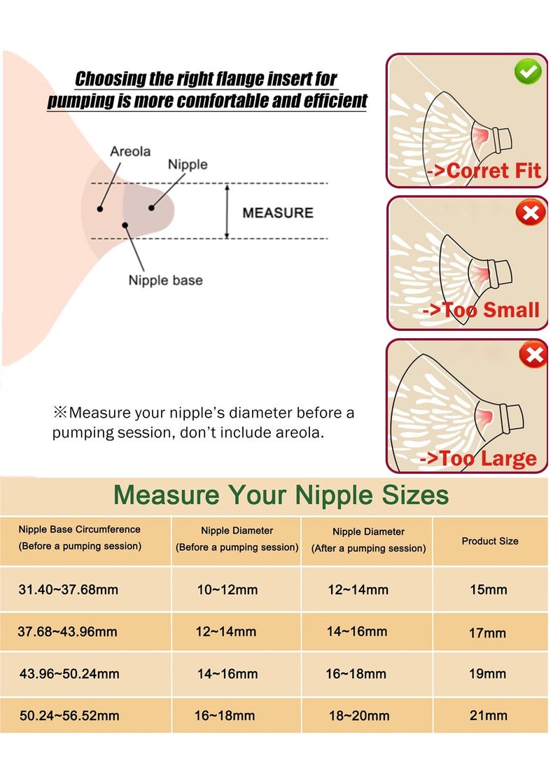 XiuWoo 10pcs Flange Inserts 13/15/17/19/21mm*2 2pcs Duckbill Valves 2pcs Silicone Diaphragm Compatible with Momcozy Wearable Breast Pump S12 Pro/S9 Pro/S12/S9, Reduce Nipple Tunnel Down to Correct Size  - Image 2