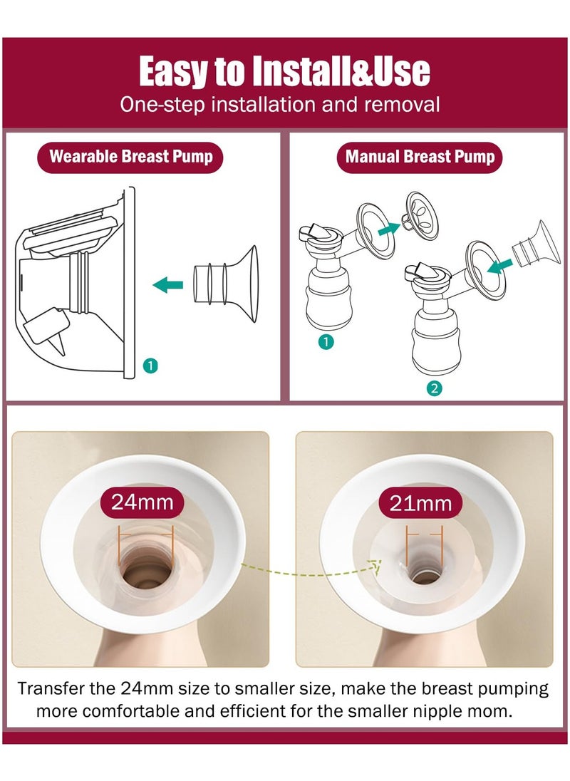 XiuWoo 10pcs Flange Inserts 13/15/17/19/21mm*2 2pcs Duckbill Valves 2pcs Silicone Diaphragm Compatible with Momcozy Wearable Breast Pump S12 Pro/S9 Pro/S12/S9, Reduce Nipple Tunnel Down to Correct Size  - Image 4