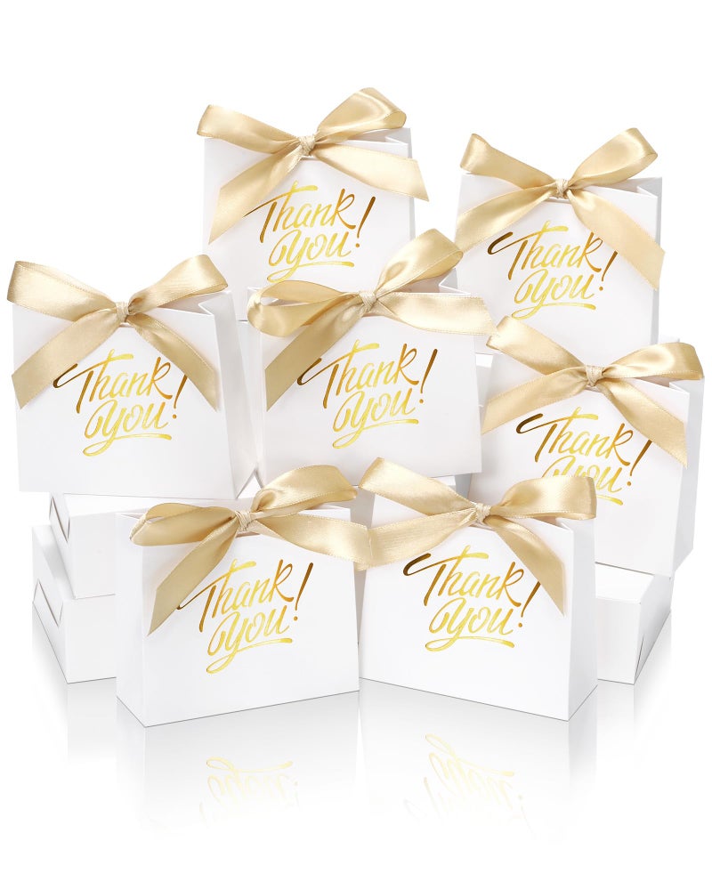 DOYIDE 30 Pack Small Thank You Gift Bags, 4.5x1.8x3.9in Party Favor Bags with Bow Ribbon, Mini Paper Gift Bag with Gold Foil Printed, White Treat Boxes for Birthday Wedding Bridal Baby Shower - Image 1