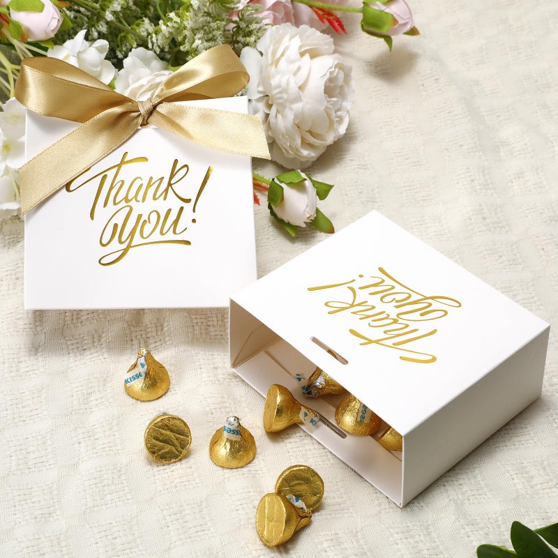 DOYIDE 30 Pack Small Thank You Gift Bags, 4.5x1.8x3.9in Party Favor Bags with Bow Ribbon, Mini Paper Gift Bag with Gold Foil Printed, White Treat Boxes for Birthday Wedding Bridal Baby Shower - Image 2
