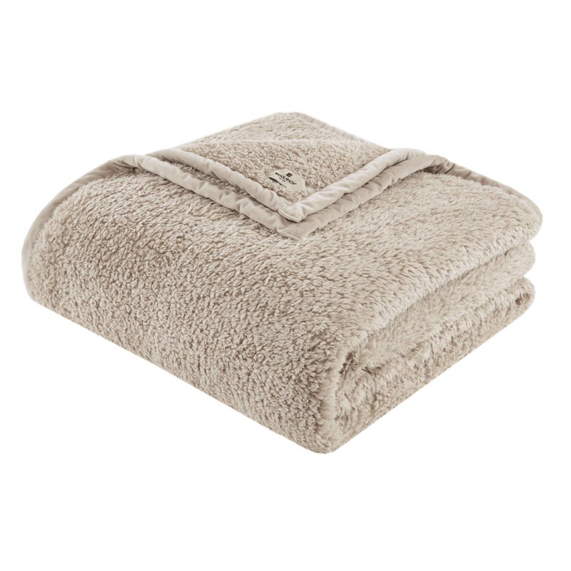 Woolrich Woolrich Burlington Berber Blanket Super Soft Cozy Lightweight Cover with Luxrurious Velvet Binding Modern Trendy All Season Bedspread BeddingSet FullQueen 90x90 Tan  - Image 1