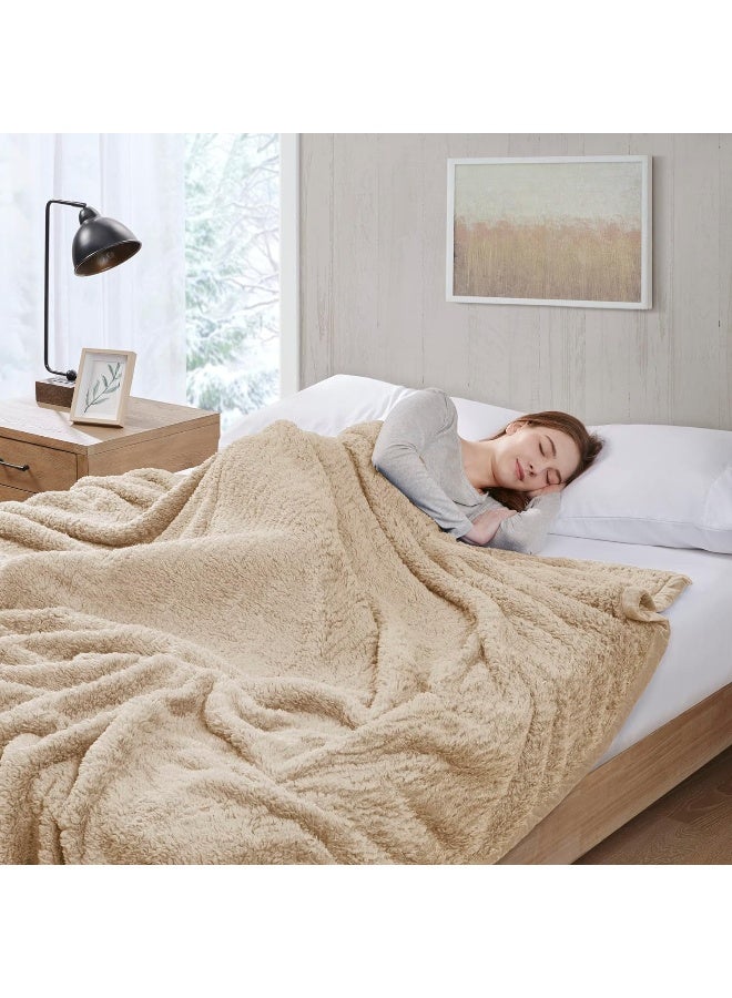 Woolrich Woolrich Burlington Berber Blanket Super Soft Cozy Lightweight Cover with Luxrurious Velvet Binding Modern Trendy All Season Bedspread BeddingSet FullQueen 90x90 Tan  - Image 4