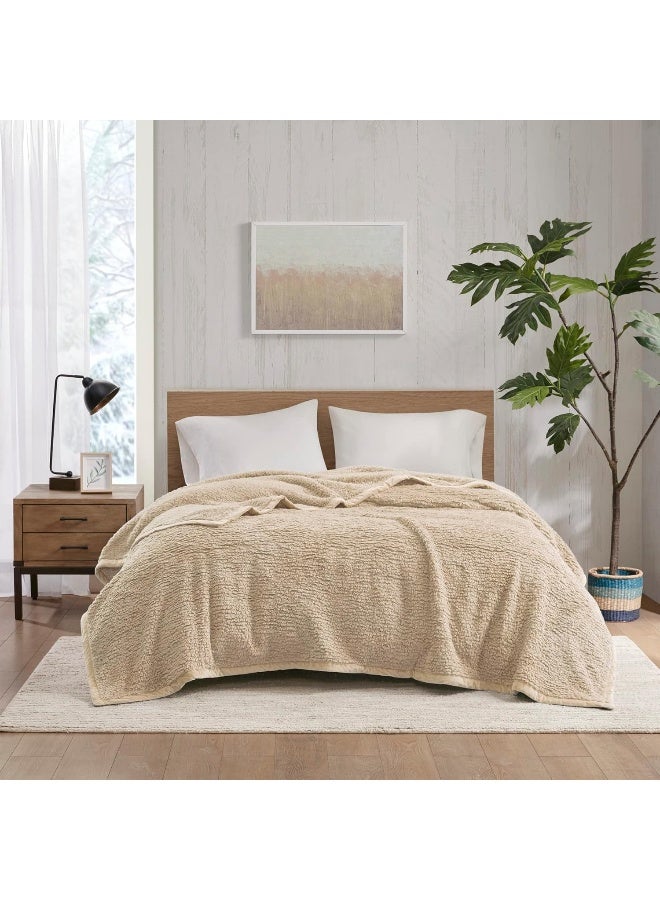 Woolrich Woolrich Burlington Berber Blanket Super Soft Cozy Lightweight Cover with Luxrurious Velvet Binding Modern Trendy All Season Bedspread BeddingSet FullQueen 90x90 Tan  - Image 3
