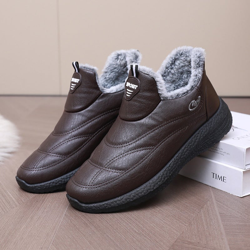 Winter Elderly Womens Cotton Boots Non-Slip Warm Lined Thick Sole Coffee [men]] 
