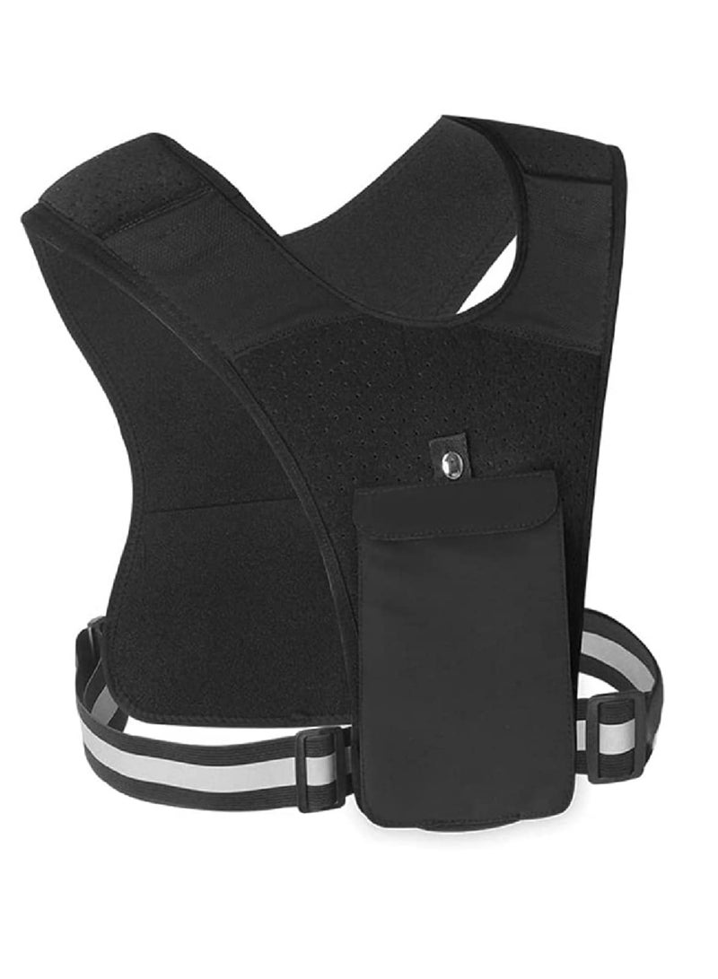 Excefore Running Vest Phone Holder, Adjustable Waistband Reflective Training Workout Gear with Pocket, Hands Free Breathable Sports Vest for Phone Holder for Cycling Walking - Image 1