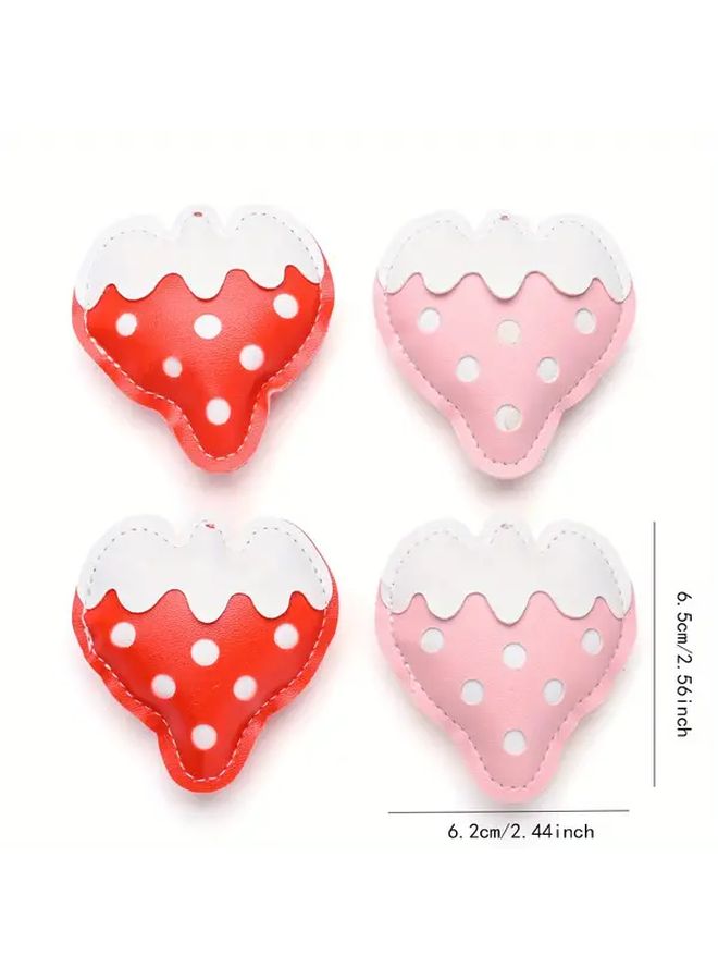 Red Faux Leather Strawberry Pendant Keychain Bag Charm Craft Decor - Image 4