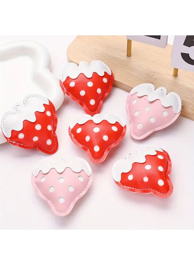 Red Faux Leather Strawberry Pendant Keychain Bag Charm Craft Decor - Image 5