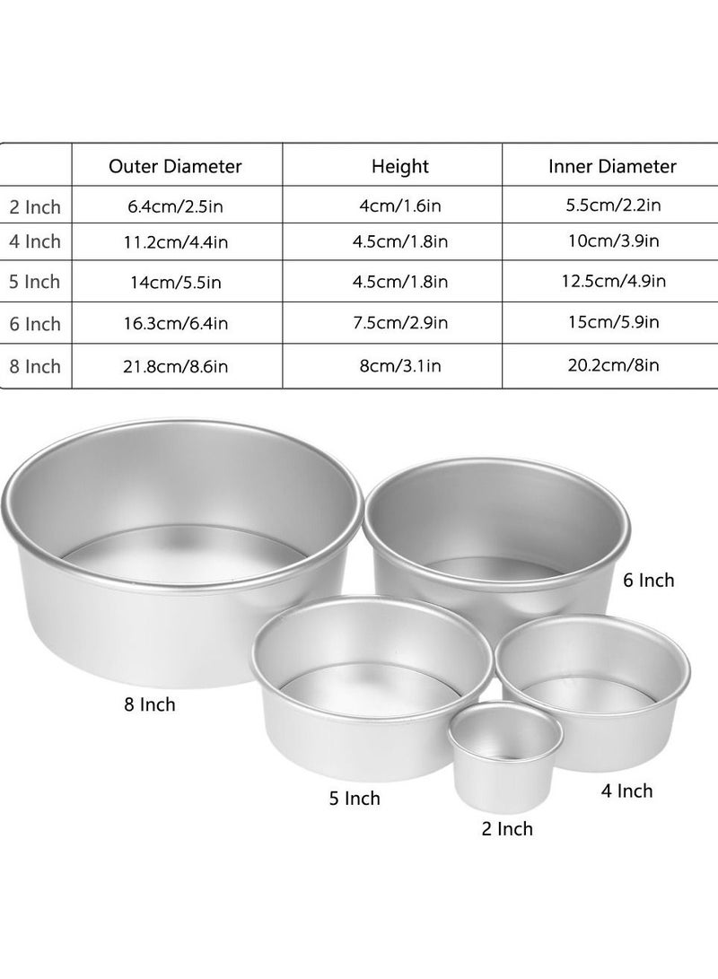 5pcs Aluminum Alloy Round Cake Mould Chiffon Cake Baking Pan Pudding Cheesecake Mold Set with Removable Bottom Silver - Image 2
