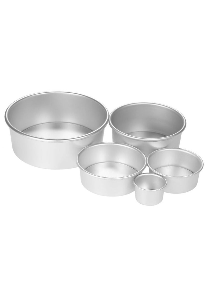 5pcs Aluminum Alloy Round Cake Mould Chiffon Cake Baking Pan Pudding Cheesecake Mold Set with Removable Bottom Silver - Image 1