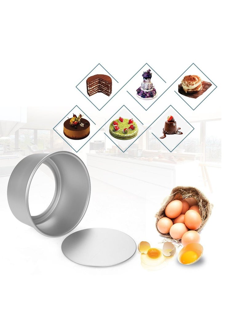 5pcs Aluminum Alloy Round Cake Mould Chiffon Cake Baking Pan Pudding Cheesecake Mold Set with Removable Bottom Silver - Image 3