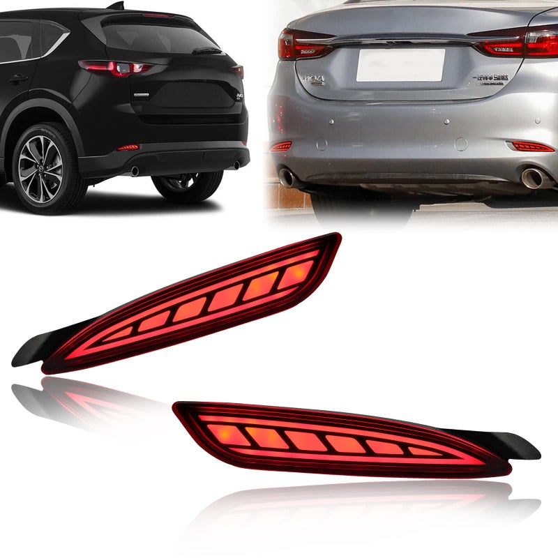GEEGEETOP Red Lens LED Rear Bumper Fog Light Assembly Compatible with Mazda 6 20182021 cx5 cx5 2022 Functions as Rear Fog Lamp Brake Light Bumper Reflector Turn Signal 3In1