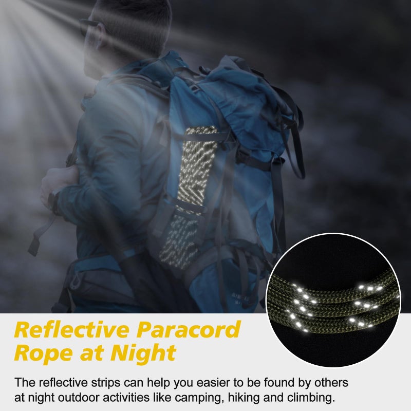 X XBEN Paracord Reflective 1000lb, 50/100/200/500/1000ft 4mm, 13 Strand Parachute Spool Cord, Heavy Duty Paracord Rope for Camping, Fishing, Hiking, Hunting, DIY Crafts, Black - Image 4