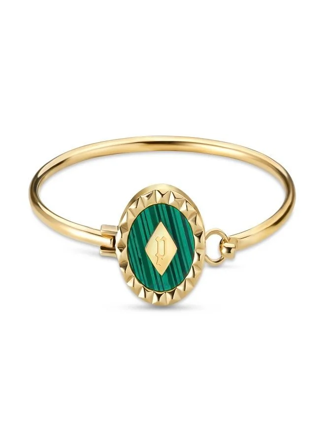 POLICE Medallion Bracelet For Women  Shiny Gold With Malachite