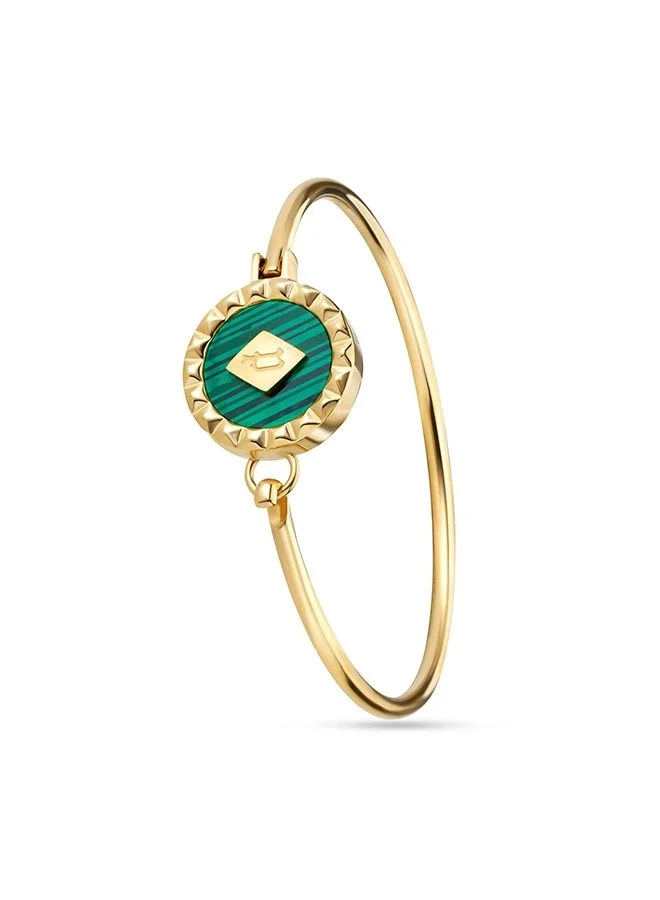POLICE Medallion Bracelet For Women  Shiny Gold With Malachite