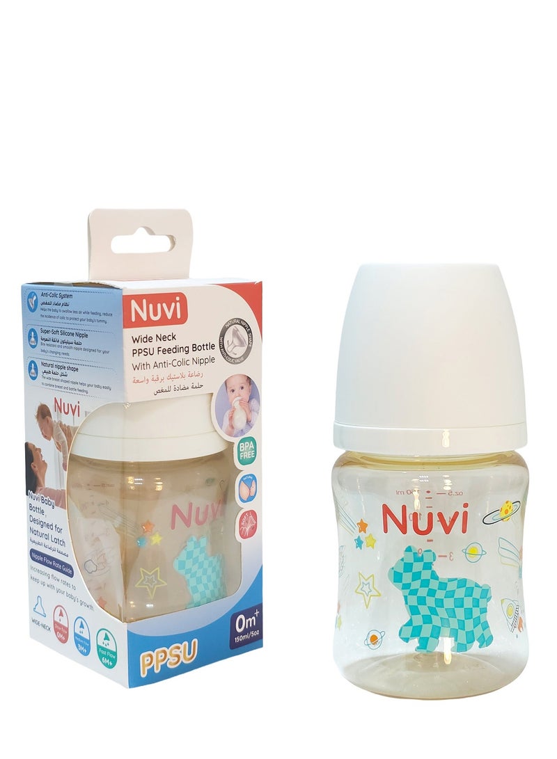 نوفي زجاجة رضاعة بلاستيكية من Nuvi PPSU ذات عنق عريض، 150 مل، للأطفال من عمر 0 ​​أشهر فما فوق - Image 1
