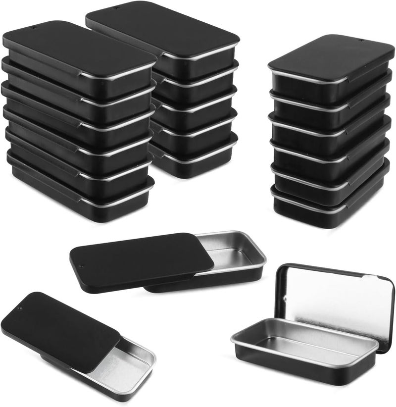 Cositina 20 Pack Metal Slide Top Tin Containers Rectangular Small Tin Containers for Lip Balm Crafts Candies Jewelry Pills Storage - Black - Image 1