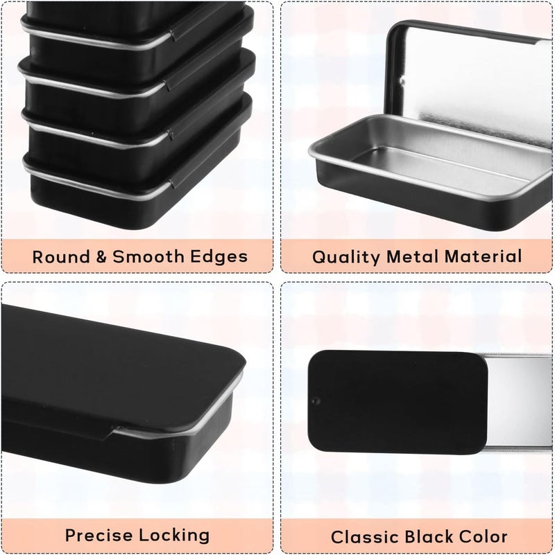 Cositina 20 Pack Metal Slide Top Tin Containers Rectangular Small Tin Containers for Lip Balm Crafts Candies Jewelry Pills Storage - Black - Image 3