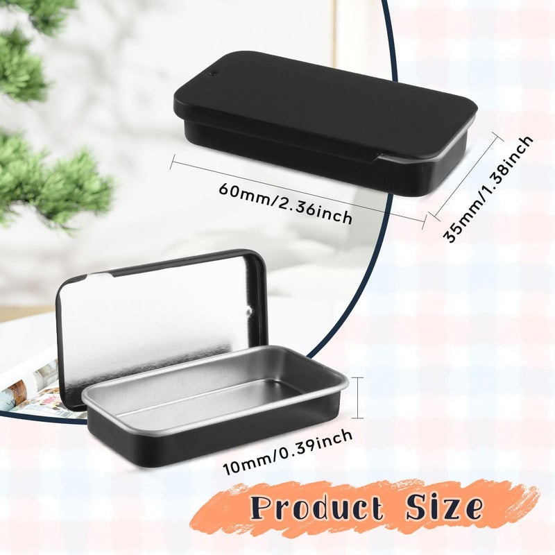 Cositina 20 Pack Metal Slide Top Tin Containers Rectangular Small Tin Containers for Lip Balm Crafts Candies Jewelry Pills Storage - Black - Image 2