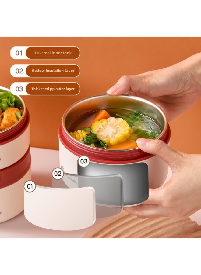 316 Stainless Steel Insulated Lunch Box With Lid Canteen Office Student Microwave Heating Lunch Box Outdoor Lunch Box-Specifications:620ml+620ml Two Packs [tableware + Thermal Bag]  - Image 3