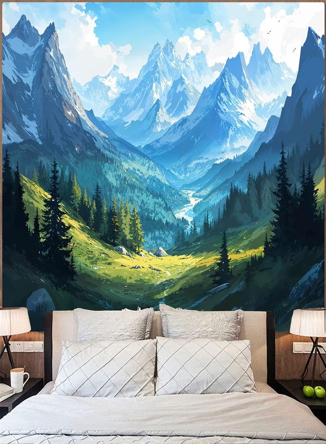 Kanuyee Mountain Tapestry Watercolor Landscape Wall Tapestry, Nature Tapestries for Bedroom Ceiling Tapestries Wall Hanging for Bedroom Living Room Wall Decor Mountain-3 44"x60" - Image 2